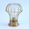 Gouden draadmand tafellamp met LED lichtsnoer lamp, retro decoratieve bureaulamp. - Gouden Konische Vogelkooi Stijl (Goud Warm Wit 02) / Batterijgevoed