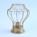 Moderne gouden ijzerdraad LED tafellamp, retro decoratieve bureaulamp voor de woonkamer. - Gouden Cilindrische Kooi met Patroon Stijl (Goud Warm Wit 01) / Batterijgevoed