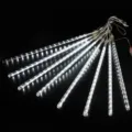 Solar LED meteor shower string lights waterproof outdoor hanging tree holiday decoration lamp - Plug-in Type (Set of 8) / 30cm / Cool White