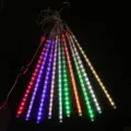 Solar LED Meteor Shower Rain Lights Waterproof Hanging Tree Fairy String Light for Outdoor Garden Decor - Plug-in Type (Set of 8) / 30cm / Striped Pattern