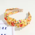 Yellow knotted headband with pearls and school print for women cute hair accessories - Yellow