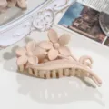 Matte frangipani hair claw clip large floral hairpin for women back head bun styling detail - Two Flowers / Khaki