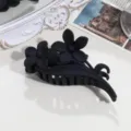Black matte floral hair claw clip, elegant large flower design hairpin for women and girls daily wear. - Two Flowers / Black