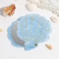 Portable blue shell folding makeup mirror with golden lines, compact pocket cosmetic mirror. - Blue