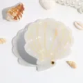 Seashell folding makeup mirror, compact portable pearl gloss design with gold lines. - White