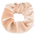 Detailed close-up of a soft velvet hair scrunchie in light pink, perfect for daily styles. - Light Coffee Zipper Scrunchie