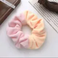 Plush velvet hair scrunchie detail view, soft pink and yellow gradient hair tie. - Pink/Yellow