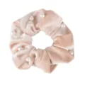 Velvet pearl hair scrunchie detail view, elegant solid color soft elastic hair tie for daily use. - Champagne Pearl