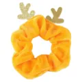 Orange velvet hair scrunchie with shiny gold glitter reindeer antlers for festive party wear. - Yellow Reindeer Antlers