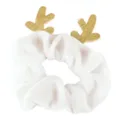 White velvet hair scrunchie with gold glitter reindeer antlers, cute holiday hair accessory. - White Antlers