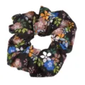 Coletero con estampado floral para mujer, elegante coletero de tela negra para uso diario. - Negro y azul con estampado floral