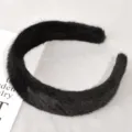 Black plush headband detail view, soft furry hair hoop for women, comfortable daily hair accessory. - Furry Black