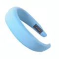 Light blue wide padded headband detail, soft velvet surface texture close up view - Sky Blue Smooth Satin