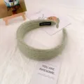 Green fuzzy knitted headband wide hair hoop cute plush hair accessories for women. - Fruit Green Striped Knit