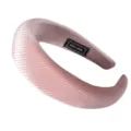 Pink pleated padded velvet headband detail, thick sponge hair hoop for women fashion accessories - Pink Fine Ribbed