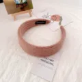 Pink fuzzy knit headband, cute wide hair hoop for women and girls daily sweet accessories. - Coffee Striped Knit