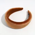 Chic caramel velvet wide headband for women, soft plush padded hair hoop for daily wear. - Khaki Velvet