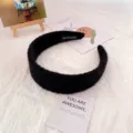 Korean style black lamb wool plush wide hair hoop daily casual cute hair accessory for women - Black Striped Knit