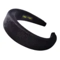 Black velvet padded headband for women, thick sponge hair hoop, elegant fashion hair accessory detail - Black Ribbed Fabric