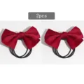 Chouchous cheveux nœud en satin pour femmes filles, élégante attache queue de cheval 2pcs - Rouge