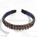 Cross-border rhinestone headband, thin versatile fashion hair hoop for daily wear. - Navy Blue and Gold