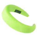 Bright neon green wide padded headband for women, thick sponge fashion hair hoop. - Fluorescent Green Smooth Surface
