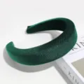 Dark green pleated fabric wide headband elegant velvet hair hoop for women and girls daily wear. - Green Ribbed
