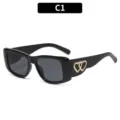 Black cat-eye sunglasses for women, retro vintage outdoor eyewear with metal heart temples - Black Frame Gray Lens (18153)