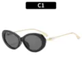Modieuze parel ovale vintage zonnebril voor vrouwen buiten rijden stijlvolle zwarte bril - C1-Zwart Frame Grijs Lens