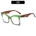Stylish gradient green square reading glasses for women and men, anti-blue light fashion frames. - C5-Top Green Bottom Leopard Print