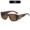 Retro tortoise shell cat eye sunglasses with metal double heart decor, style C5 variant. - Tortoise Frame Tea Lens (18153)