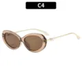 Retro ovale zonnebril voor dames, bruine lenzen met pareldetail, gouden montuur. - C4-Champagne Montuur Thee Glazen