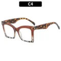 European style fashionable square anti-blue light reading glasses color blocking eyewear - C4-Top Brown Bottom Leopard Print