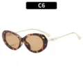 Tortoise shell oval sunglasses for women, vintage gold frames with pearl decor street style sun glasses - C6-Tortoise Frame Tea Lens