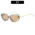 Trendy oval vintage sunglasses for women with stylish pearl temples and UV protection grey lenses. - C7-Transparent Grey Frame Tea Lens