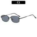 Retro metal square frame sunglasses with grey lenses for men and women fashion outdoor street wear. - Black Frame Grey Lens
