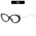 Modische ovale Cat-Eye Blaulichtfilter Brille mit eleganten Perlen verziertem Metallbügel. - C1-Schwarzer Rahmen Weiße Linse