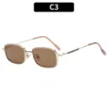Retro square metal sunglasses with brown lenses, stylish eyewear variant C3 for outdoor fashion. - Gold Frame Tea Lens