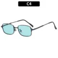 Retro metal square sunglasses with light blue lenses, stylish eyewear for outdoor street fashion. - Silver Blue Frame Green Lens
