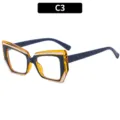Stijlvol Mode Kleur Blok Leesbril Chic Cat Eye Anti Blauw Licht Bril Model C3 - Bruin Buiten Blauw Binnen Montuur / Anti-Blauw Licht Helder