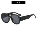 Gafas de sol de gran tamaño con doble puente retro para mujer, protección UV montura negra. - Montura Negra Lente Gris