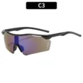 Occhiali da sole da ciclismo oversize monopezzo da donna, antivento sportivi C3 - Montatura Nera Lenti a Specchio Blu