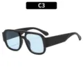 Gafas de sol retro de doble puente oversize con lentes azul claro moda para mujer. - Montura Negra Lente Azul