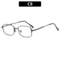 Classic metal square frame glasses with lightweight design for daily fashion wear. - Silver Blue Frame White Lens