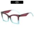 Gradient square blue light blocking reading glasses for women and men, chic fashion eyewear. - C3-Top Brown Bottom Blue
