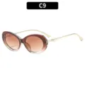 Women vintage oval sunglasses with brown gradient lenses and elegant double pearl temples. - C9-Gradient Brown Frame Tea Lens