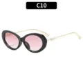 Chic oval vintage sunglasses with black frame, pink gradient lenses and pearl temples. - C10-Black Frame Double Pink Lens