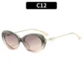 Women vintage oval sunglasses with gradient lenses and pearl decorated gold metal temples - C12-Grey Brown Frame Grey Pink Lens