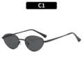 Vintage metal sunglasses, retro oval black frame sun glasses for men and women, chic style. - C1-Black Frame Gray Lens