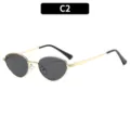 Retro metal frame sunglasses with dark lenses, vintage oval design for daily wear. - C2-Gold Frame Gray Lens
